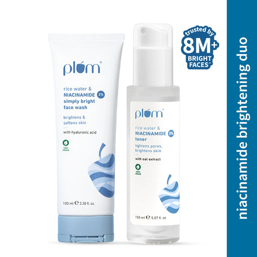 Plum Bestselling Niacinamide Facewash And Toner Combo Tightens Pore, Brightens Skin, Fades Blemishes