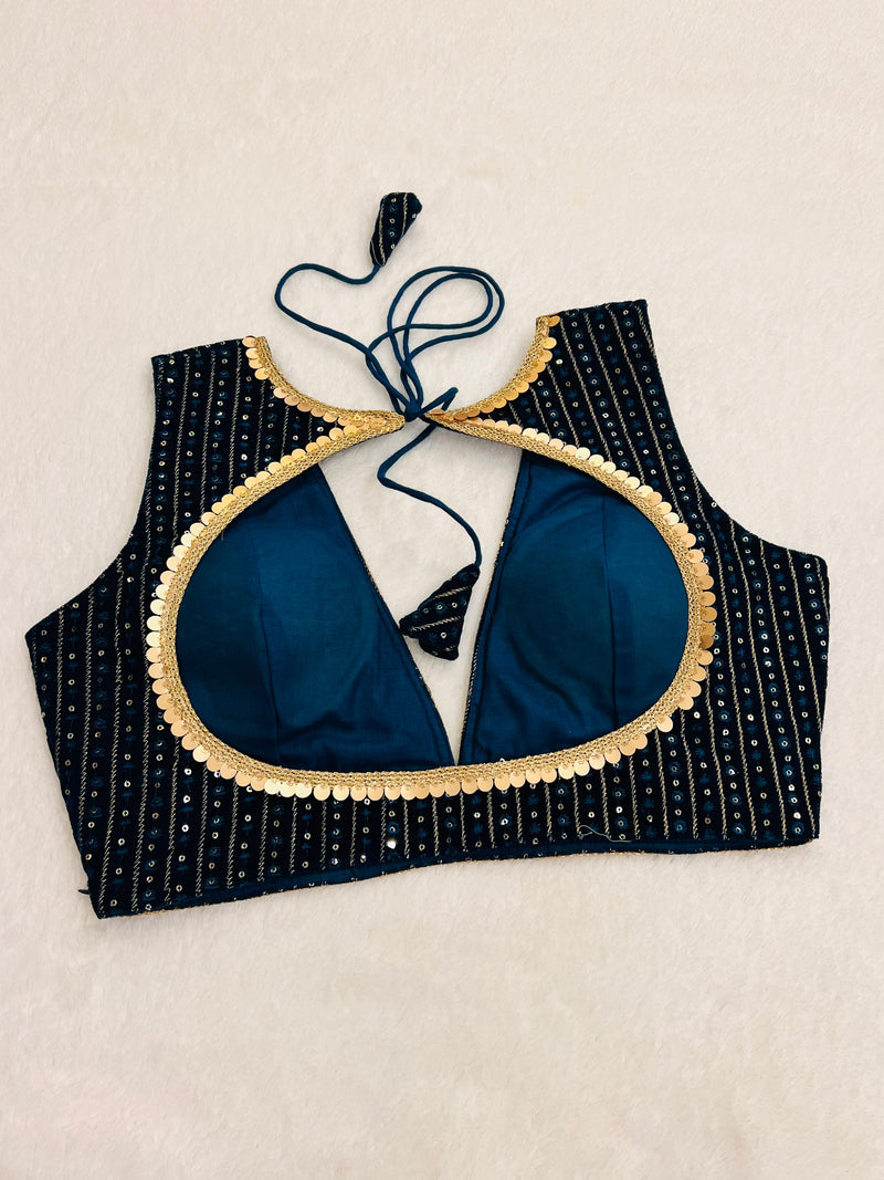 ZARIYA SEQUINS TEAL BLUE BLOUSE