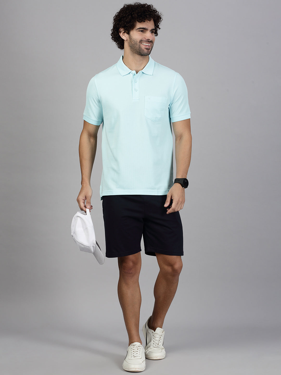 Men Aqua Blue T-shirt and Black Shorts Combo