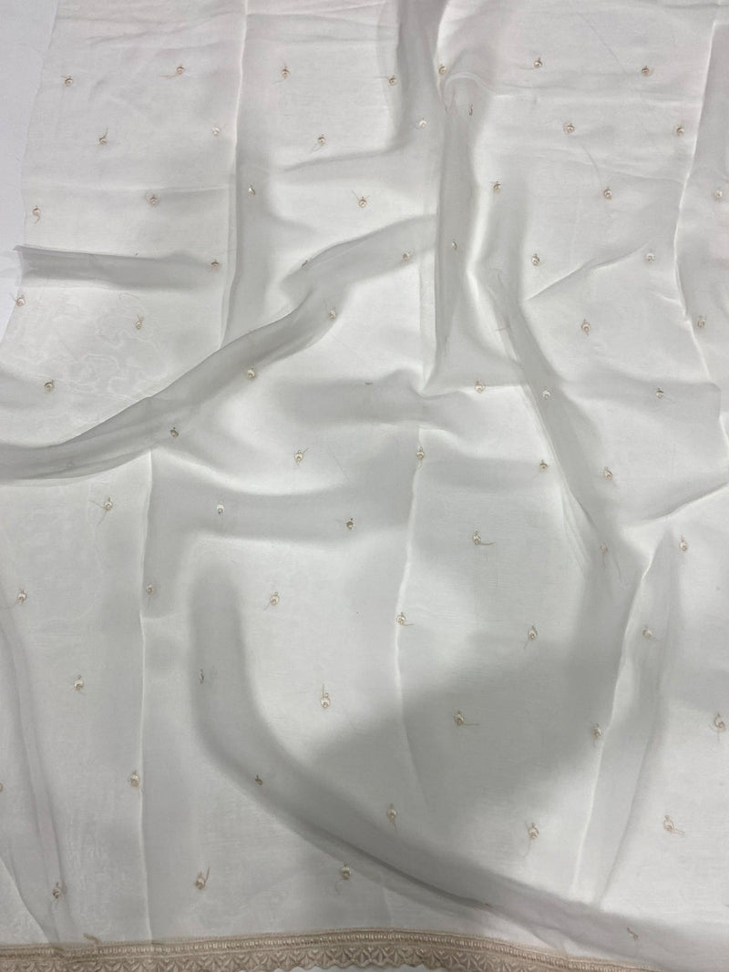 White Soft Chiffon Chikankari Work Saree