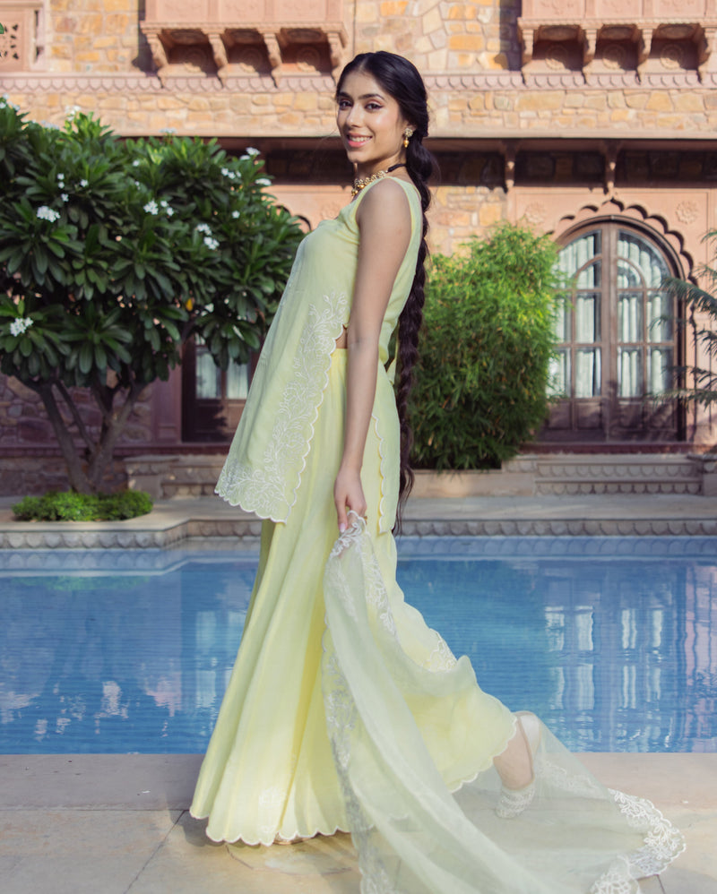Nazakat Yellow Embroidered Cotton Sharara Set