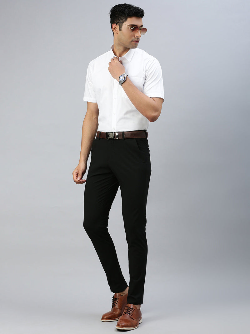 Men 100% Cotton Starch Finish White Shirt Cool Cotton