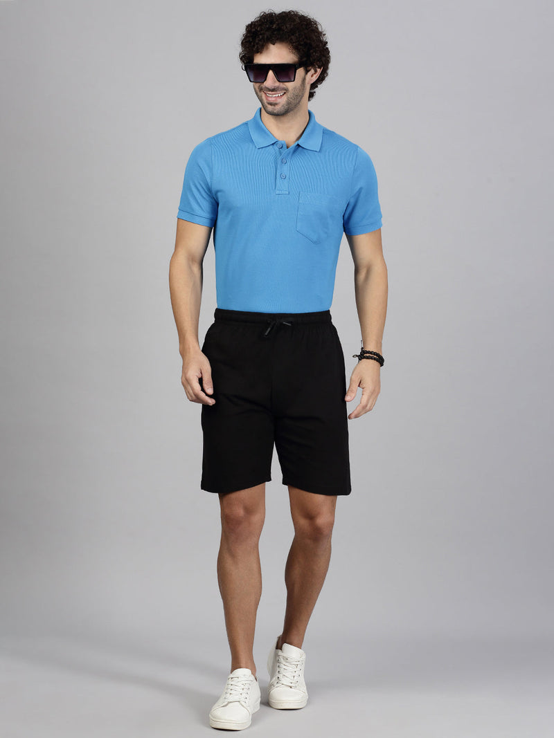 Men Blue T-shirt and Black Shorts Combo