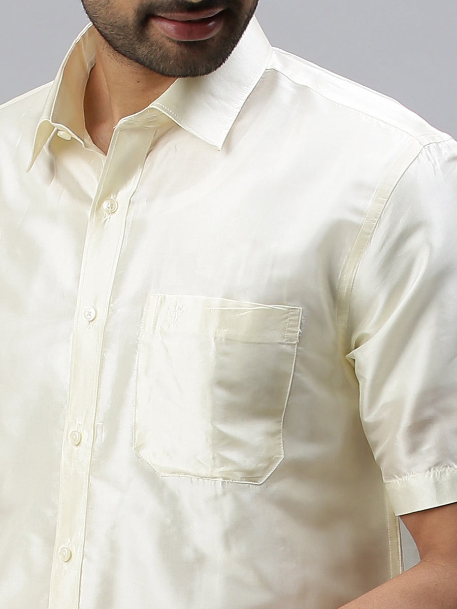 Men Pure Silk Mixed Cream Half Sleeves Shirt