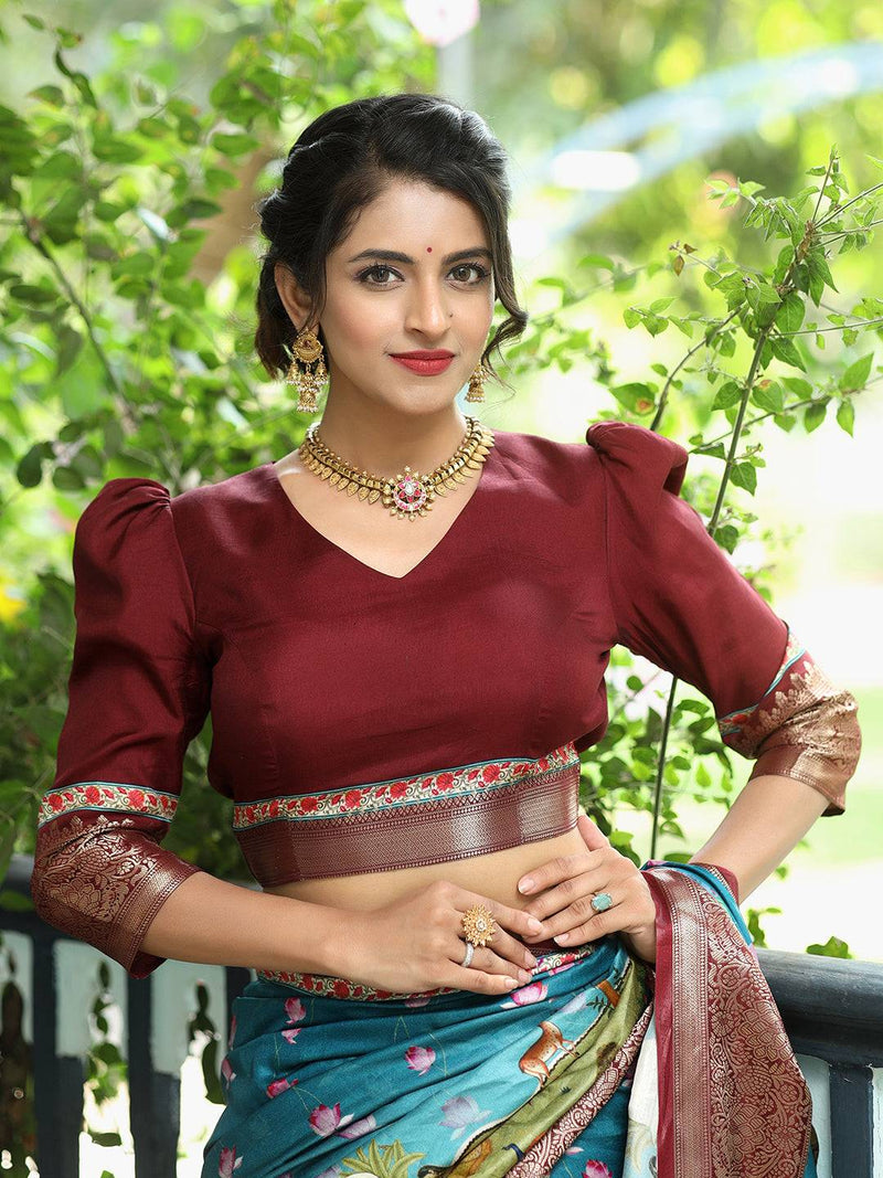 Pichwai Print Zari Weaving Pallu Saree In Blue Colour - Luxe