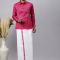 Men Magenta Matching Border Dhoti & Full Sleeves Shirt Set CV2