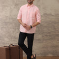 Men Linen Cotton Shirt Pinkish Orange LF16