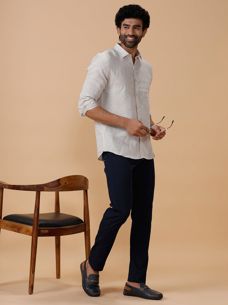 Mens Pure Linen Grey Shirt L10