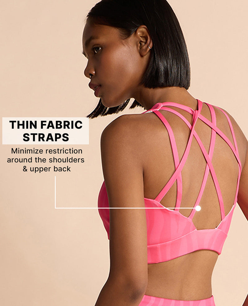 Fashionable Strappy Sports Bra with Removable Pads Animal Print Pink