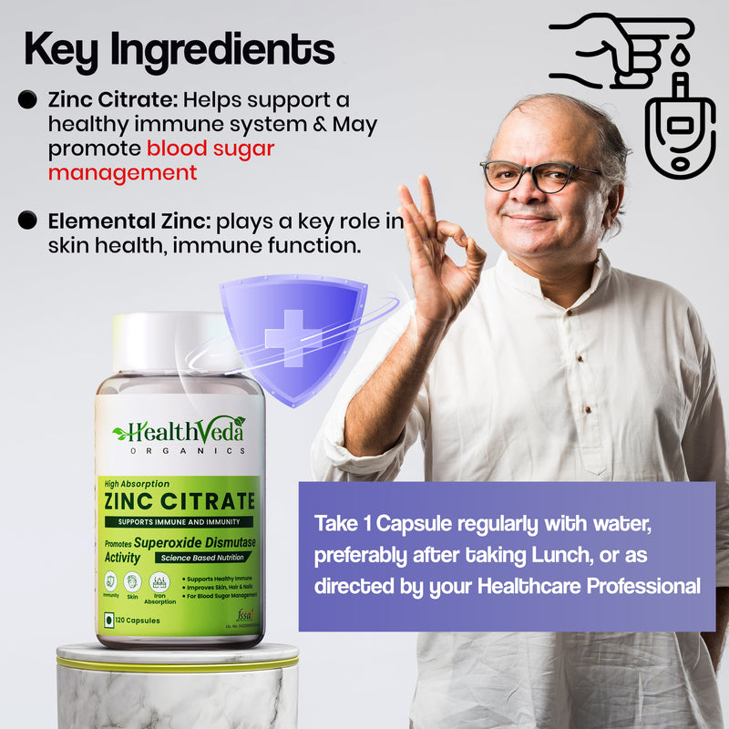 Health Veda Organics Zinc Citrate Veg Capsules