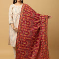 Wine Colour Poly Chiffon Pashmina Threadwork Dupatta