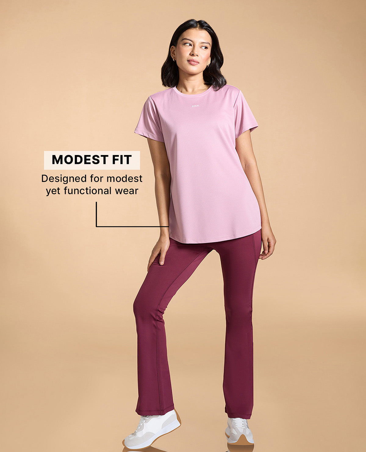 Kica Quick Dry Active T-Shirt with Curved Hem and Flattering Hip-Length Fit Pink