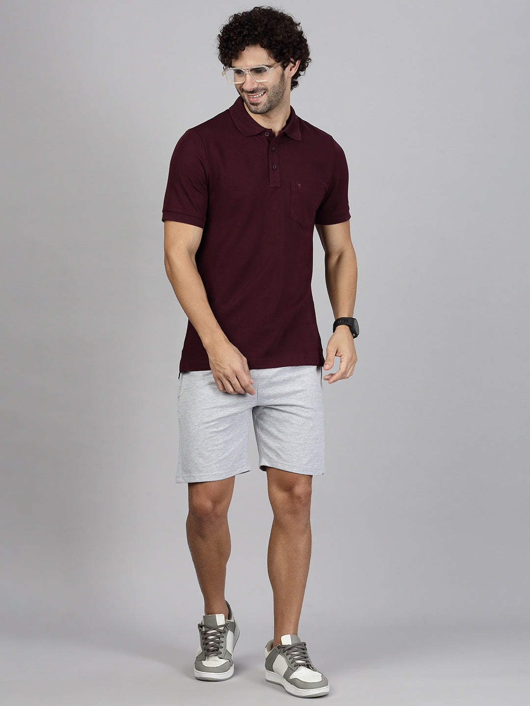Men Grape T-shirt and Grey Shorts Combo