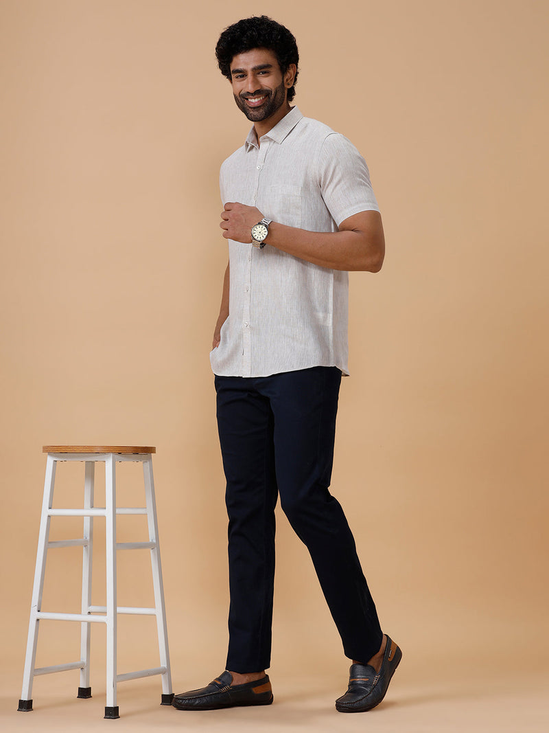 Mens Pure Linen Grey Shirt L10