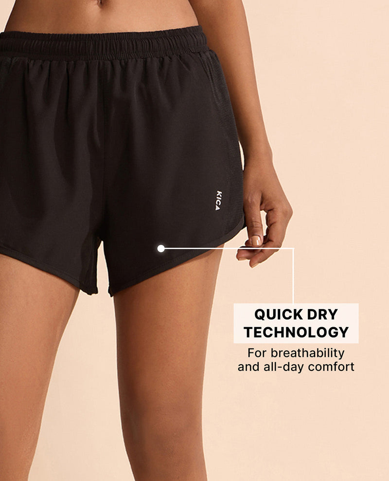 Kica Running Shorts with Breathe Easy Mesh Panels and Inner brief for coverage Black