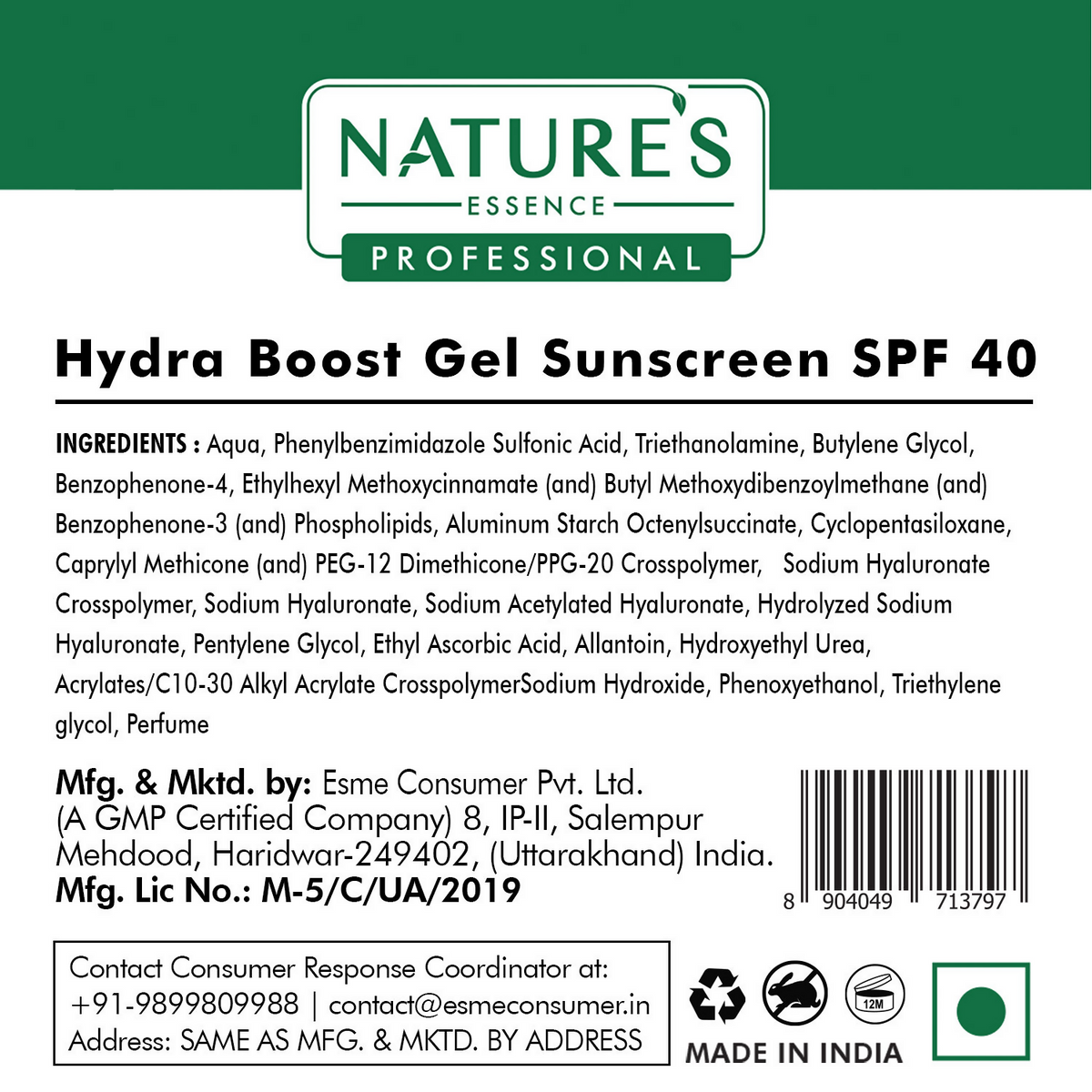 Nature's Essence Professional Hydra Boost Gel SunScreen SPF 40 PA+++