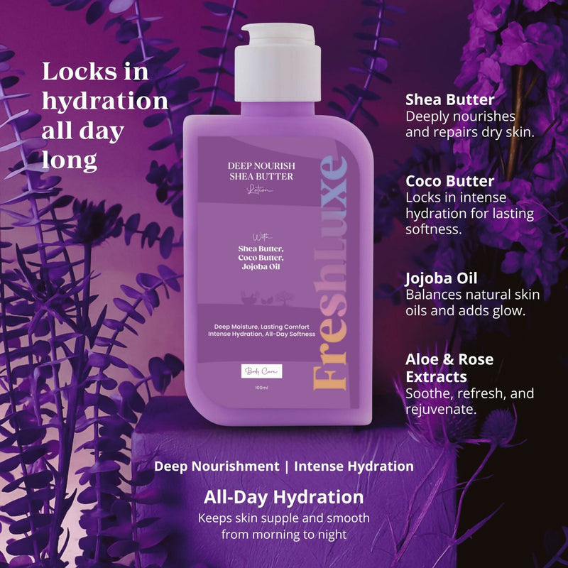 FreshLuxe Shea Butter Lotion with Coco Butter & Jojoba Oil For Deep Moisturization