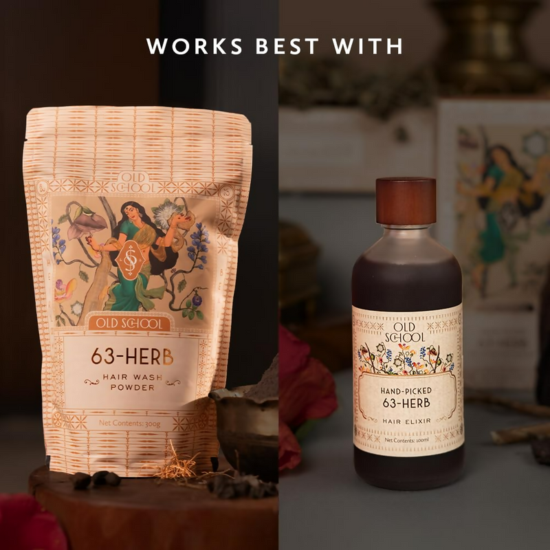 Old School Rituals 63-Herb Hair Wash Powder Natural Shampoo Powder with 35 Dry Herbs & 28 Fresh Herbs