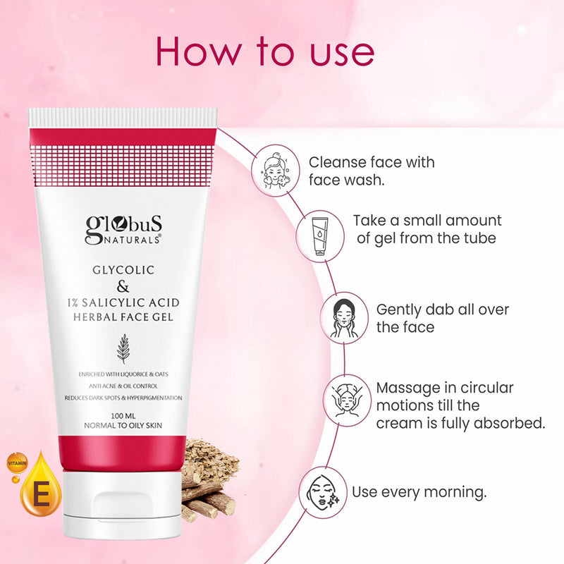 Globus Naturals Glycolic & 1% Salicylic Acid Herbal Anti Acne Face Gel