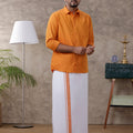 Men Orange Matching Border Dhoti & Full Sleeves Shirt Set Evolution IC1
