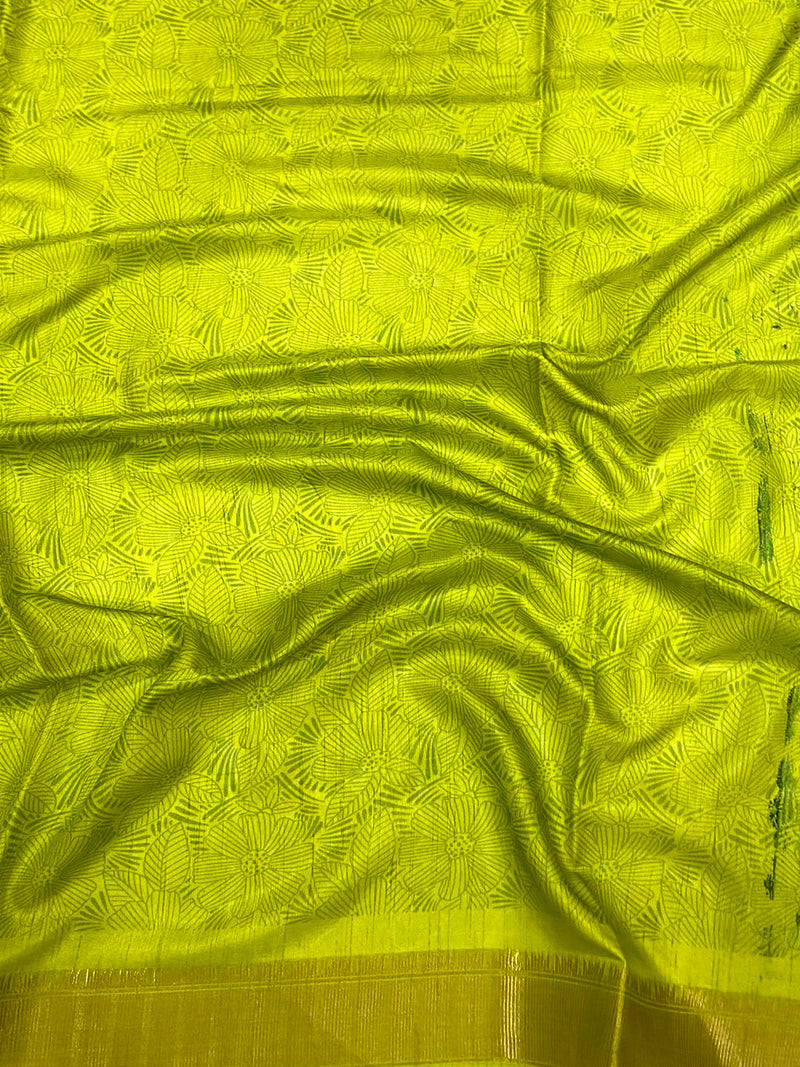 Navy Soft Silk Kalamkari Check Floral Print Saree