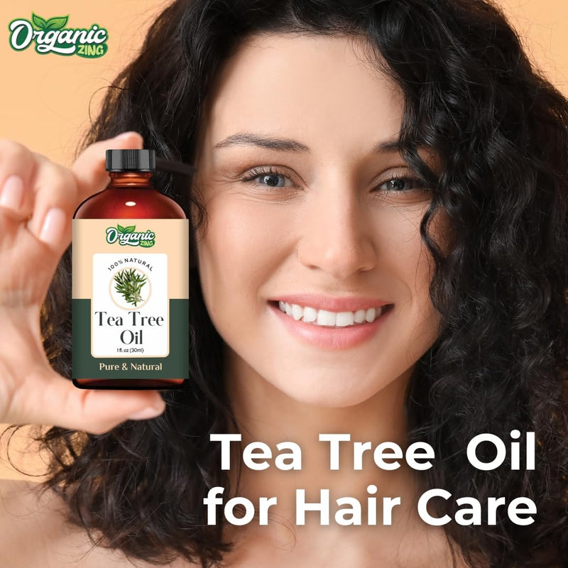 Organic Zing Tea Tree (Melaleuca Alternifolia) Oil | Pure & Natural Essential Oil for Aroma, Diffusers, Skincare & Haircare