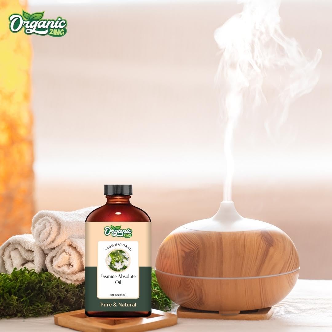 Organic Zing Jasmine Absolute (Jasminum grandiflorum) Oil | Pure & Natural Essential Oil for Skincare, Hair Care, Aroma and Diffusers