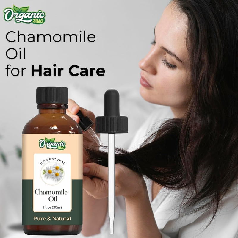 ORGANIC ZING Chamomile (Matricaria chamomilla) Oil | Pure & Natural Essential Oil for Skincare, Hair Care, Aroma & Diffuser