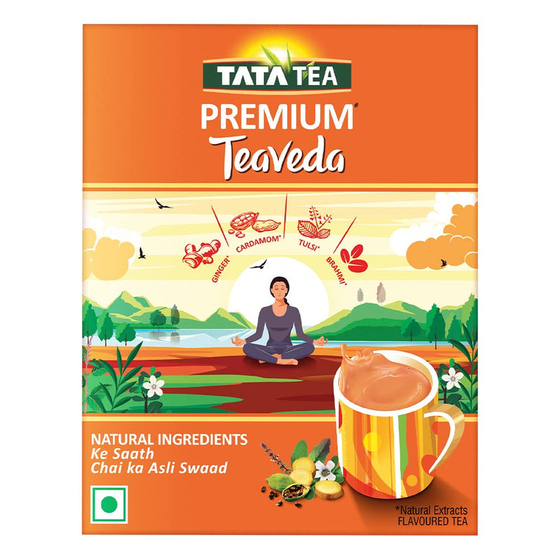Tata Tea Teaveda Powder | Premium Assam Tea Leaves | Made With Goodness of Indian Herbals - Tulsi, Elaichi, Ginger & Brahmi