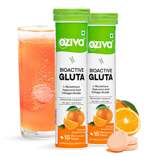 OZiva Bioactive Glutathione Tablets for Radiant Skin - 30 Effervescent Tablets  | L-Glutathione, Lycopene, Vitamin C for Skin Glow & Anti-Pigmentation | Orange