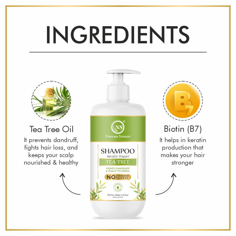 Nuerma Science Keratin Repair Tea Tree Shampoo for Shine, Soft & Frizz-Free Hair Damage Repair