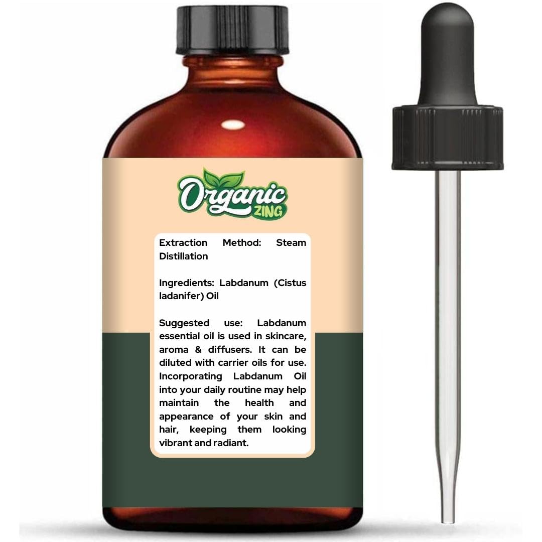 Organic Zing Labdanum (Cistus ladanifer) Oil | Pure & Natural Essential Oil for Skincare, Aroma & Diffusers