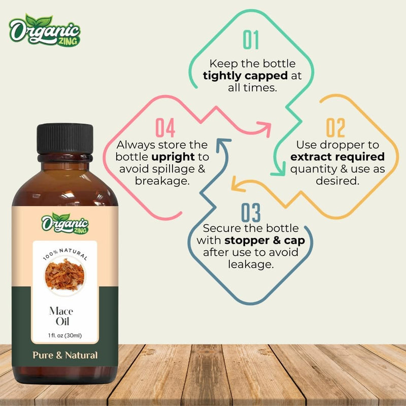 Organic Zing Mace (Myristica Fragrans) Oil | Pure & Natural Essential Oil for Skin Care, Haircare, Aroma & Diffusers