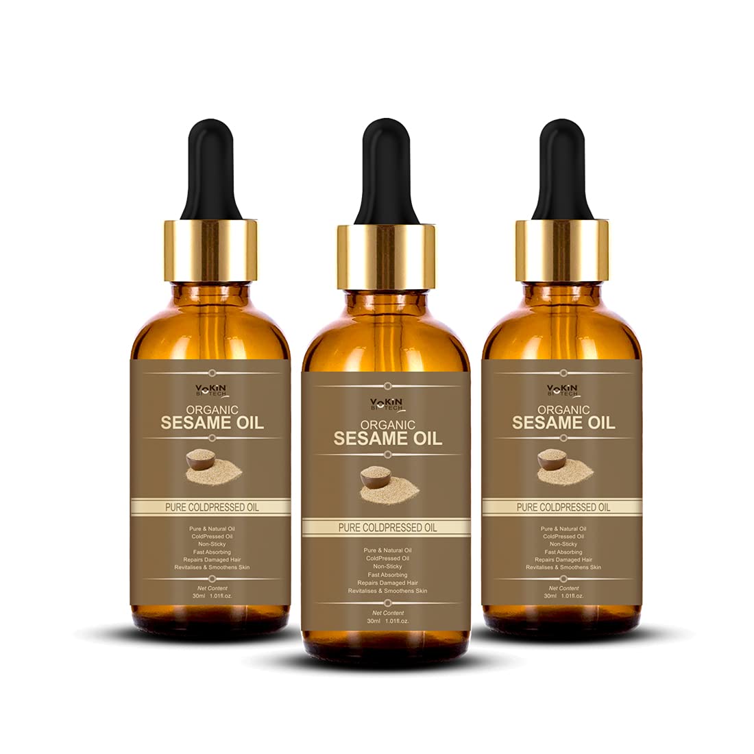 Vokin Biotech Organic Sesame Pure Cold Pressed Oil For Hair, Body, Skin Care, Massage,