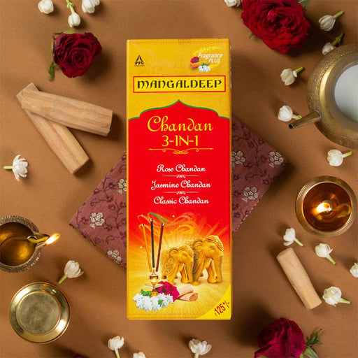 Mangaldeep 3in1 Incense Sticks Chandan Rose Jasmine 226g