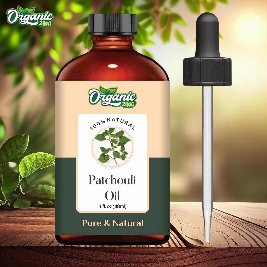 Organic Zing Patchouli Oil Pure & Natural for Skin, Face, Hair Care, Aromatherapy, Diffuser, Conditioner