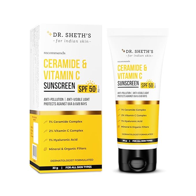 Dr. Sheth's Ceramide & Vitamin C Sunscreen SPF 50+ PA+++ | UVA UVB Protection | All Skin Types