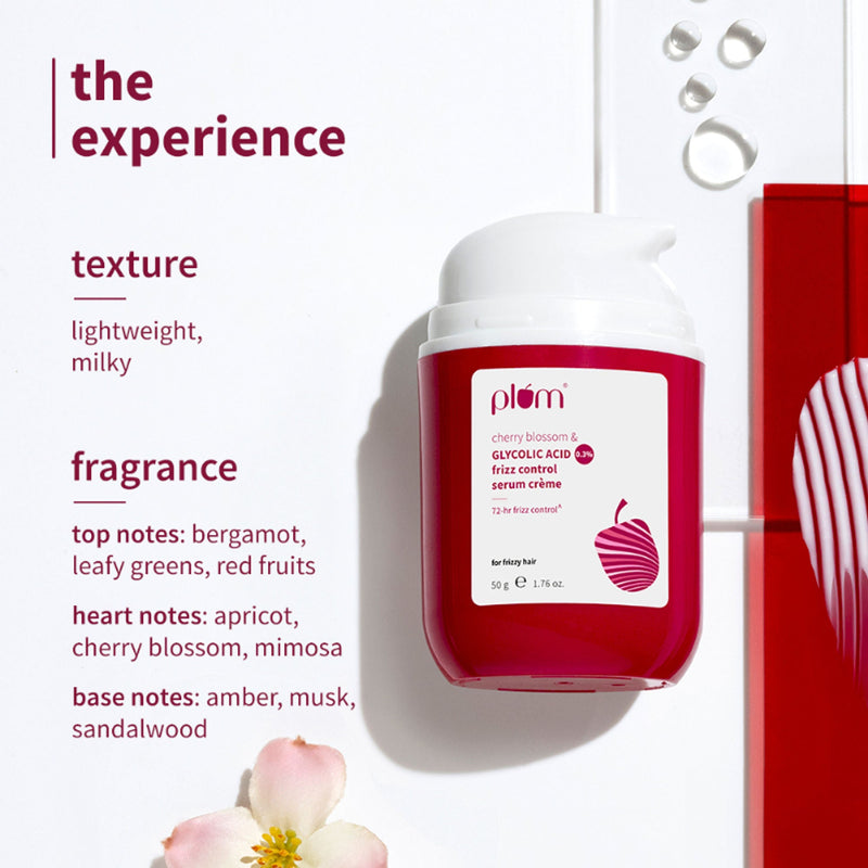 Plum 0.3% Glycolic Acid & Cherry Blossom Frizz Control Hair Serum Creme