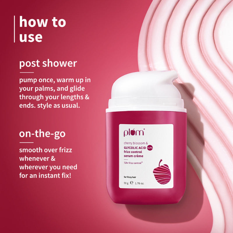 Plum 0.3% Glycolic Acid & Cherry Blossom Frizz Control Hair Serum Creme