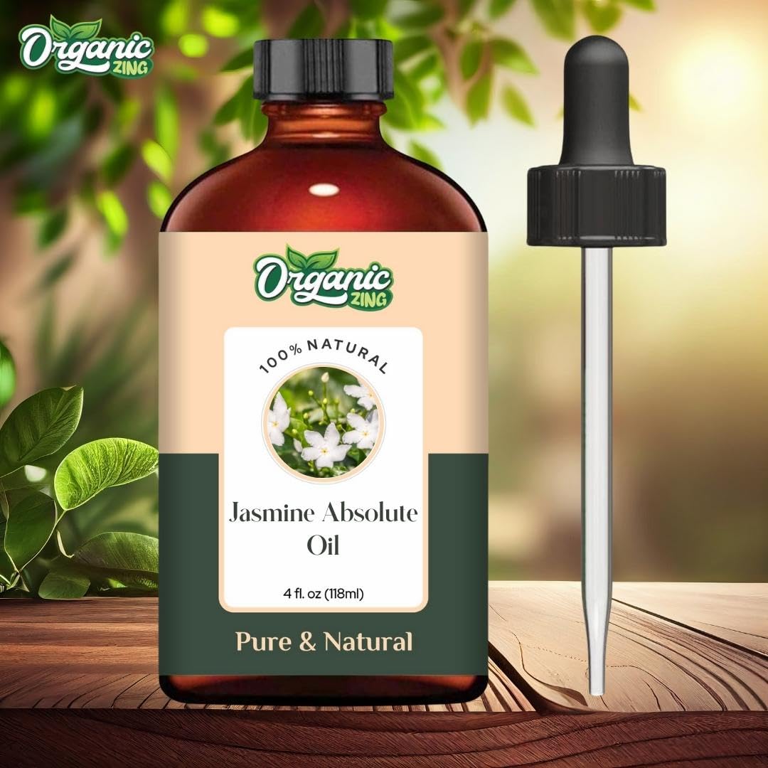 Organic Zing Jasmine Absolute (Jasminum grandiflorum) Oil | Pure & Natural Essential Oil for Skincare, Hair Care, Aroma and Diffusers