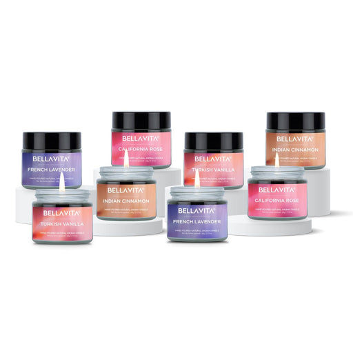 Bella Vita Organic Soy Wax Candle Set - Vanilla, Cinnamon, Lavender, Rose