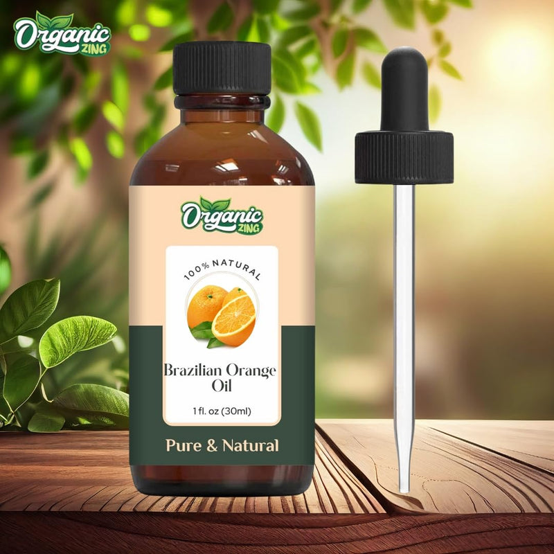 Organic Zing Brazilian Orange (Citrus sinensis) Oil | Pure & Natural Essential Oil for Skin Care, Aroma & Diffuser