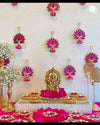 Handmade Lotus Wall Decor with Jhumki Hanging 6 PCS Pink/Raani