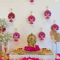 Handmade Lotus Wall Decor with Jhumki Hanging 6 PCS Pink/Raani