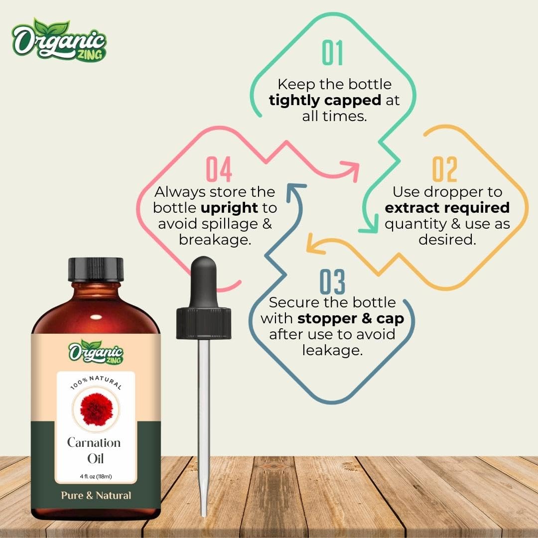 Organic Zing Carnation (Dianthus Caryophyllus) Oil | Pure & Natural Essential Oil for Skincare, Aroma & Diffuser
