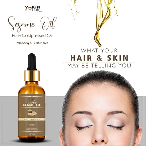 Vokin Biotech Organic Sesame Pure Cold Pressed Oil For Hair, Body, Skin Care, Massage,