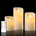 LTETTES Set of 3 LED Wax Candles with Remote, Flameless, 3 Sizes, Unscented