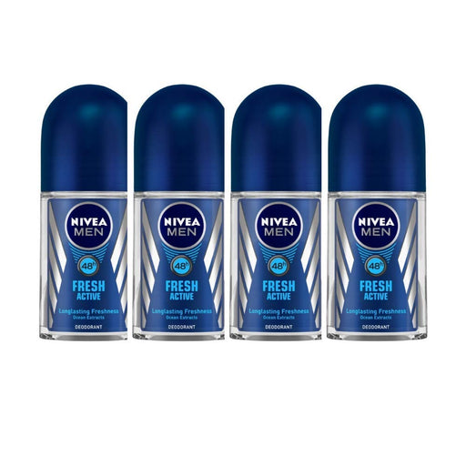 NIVEA MEN Fresh Active 50ml Deo Underarm Roll On | With Fresh Ocean Extracts Scent| 72 H Freshness| 0% Alcohol | Dermatologically Approved & Paraben Free Formula