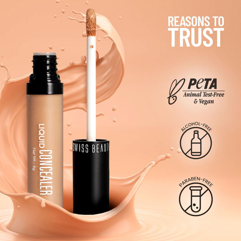 Swiss Beauty Liquid Light Weight Concealer With Full Coverage |Easily Blendable Concealer For Face Makeup With Matte Finish | Shade- Light - Moyen, 6g