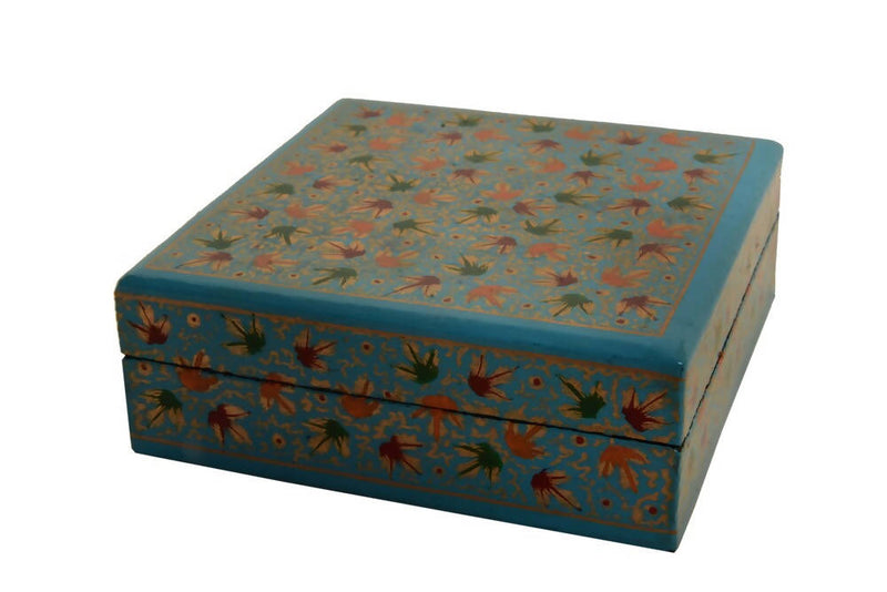 Nizalia Chinar Leaf Embossed Blue Paper Mache Square Coasters - Limited Time Offer